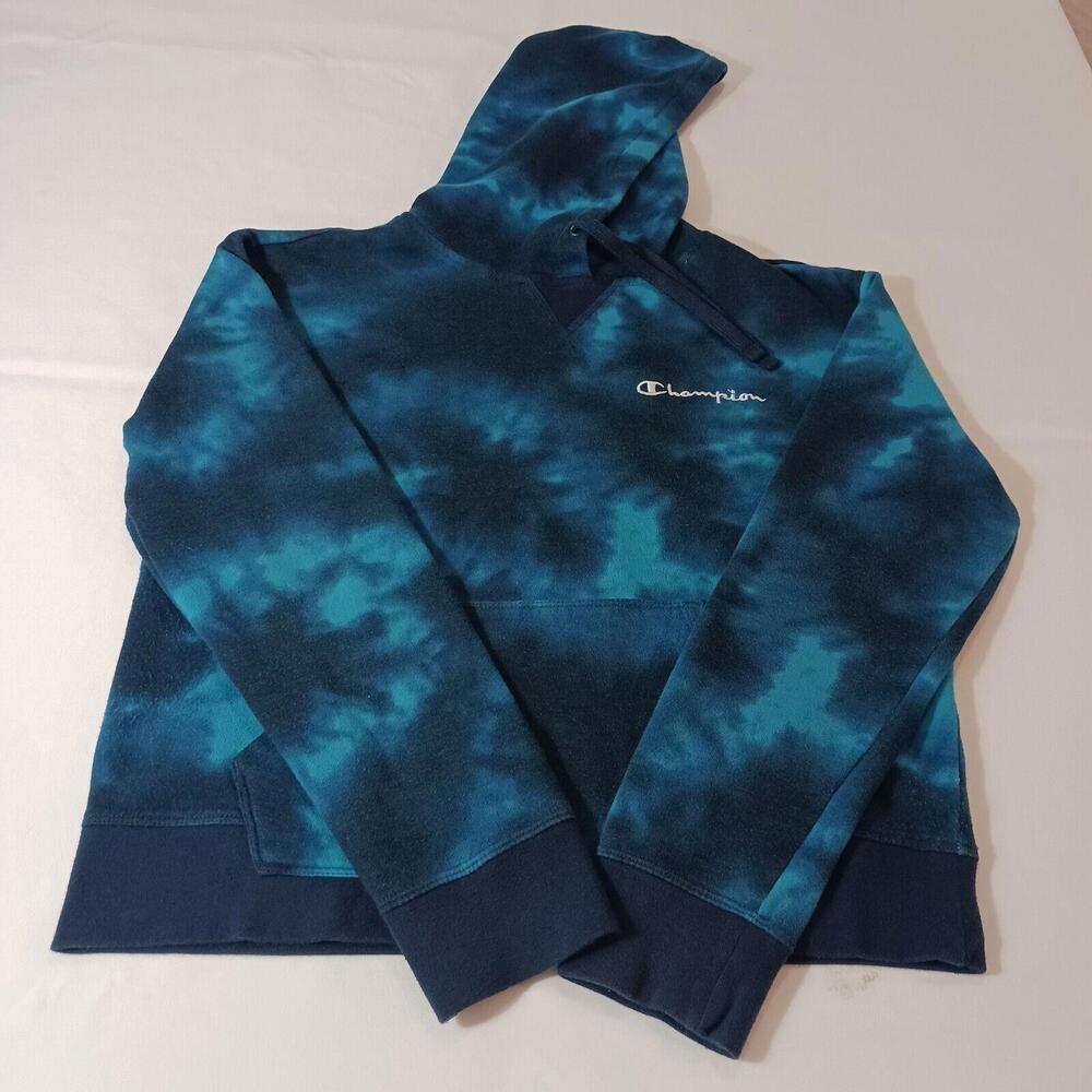 Champion Men's Turquoise & Dyed Blue Drawstring Hoodie Pullover Sweatshirt Sz M - Picture 1 of 16